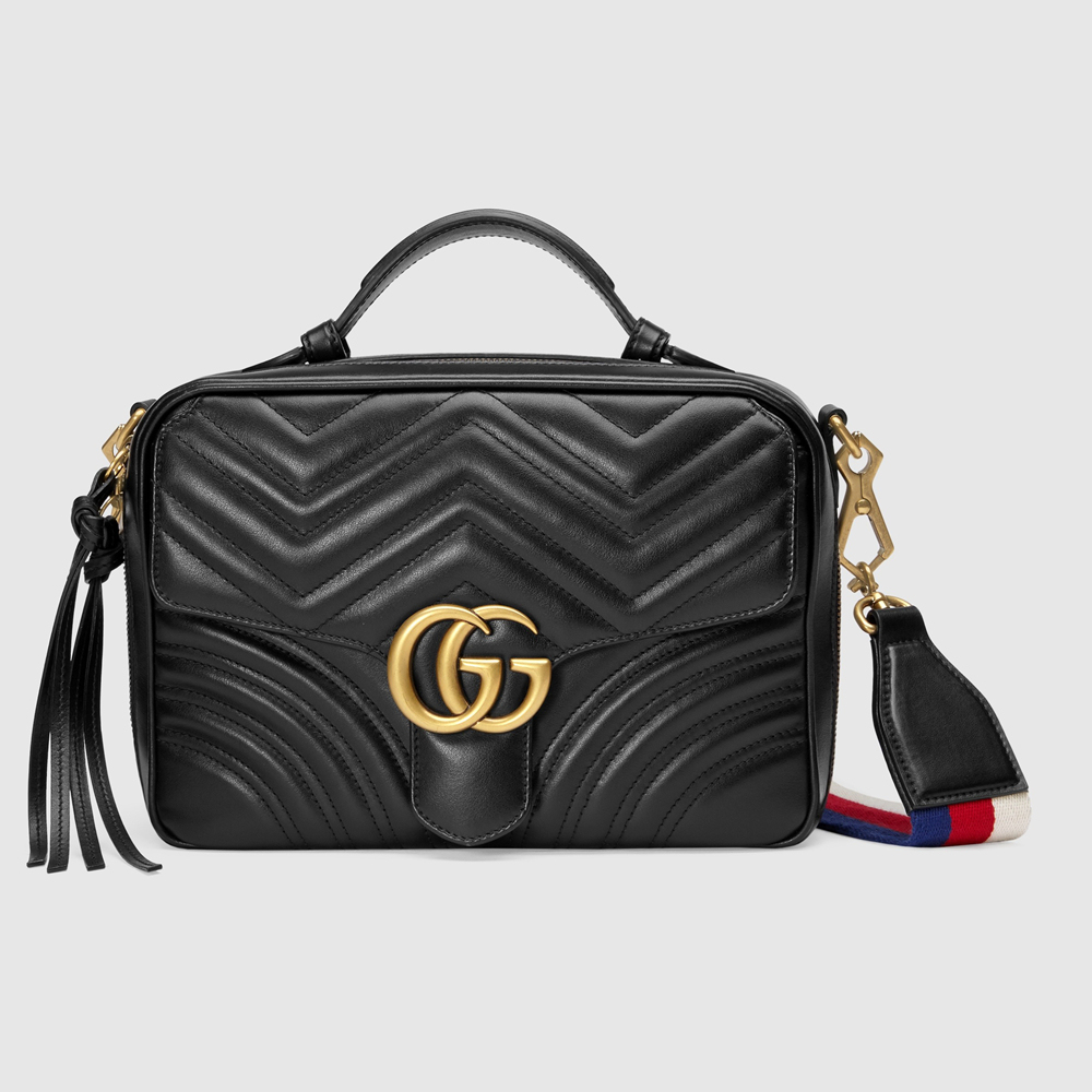 Gucci GG Marmont Small Shoulder Bag in Black Matelasse Calfskin GGBS10374