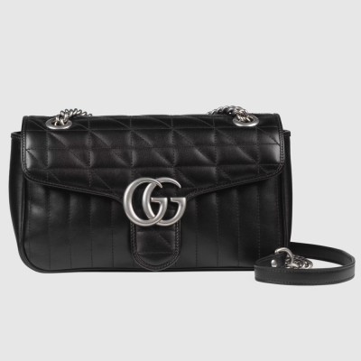 Gucci GG Marmont Small Shoulder Bag in Black Matelasse Leather GGBS10375