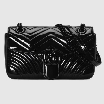 Gucci GG Marmont Small Shoulder Bag in Black Patent Leather GGBS10376