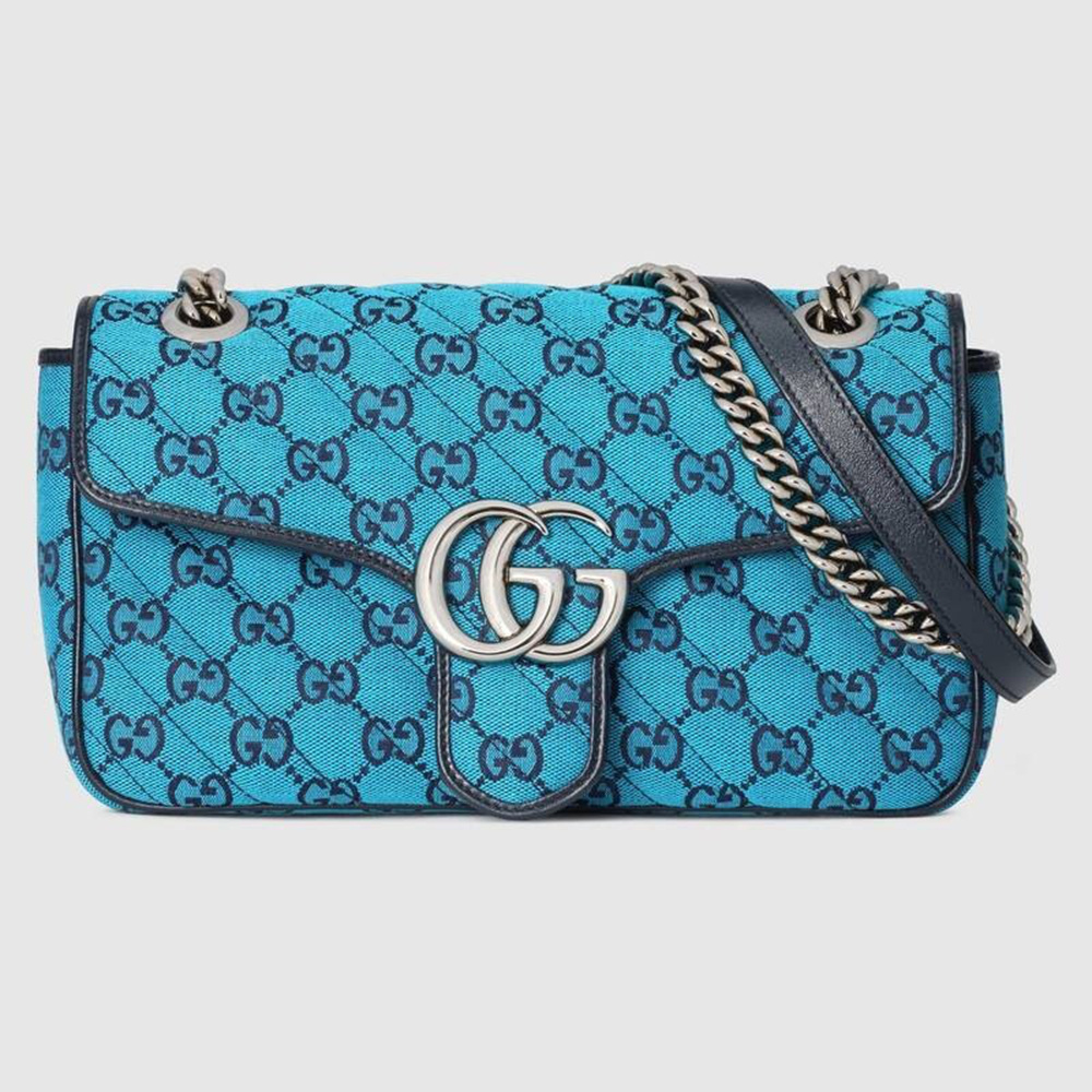 Gucci GG Marmont Small Shoulder Bag in Blue GG Canvas GGBS10379