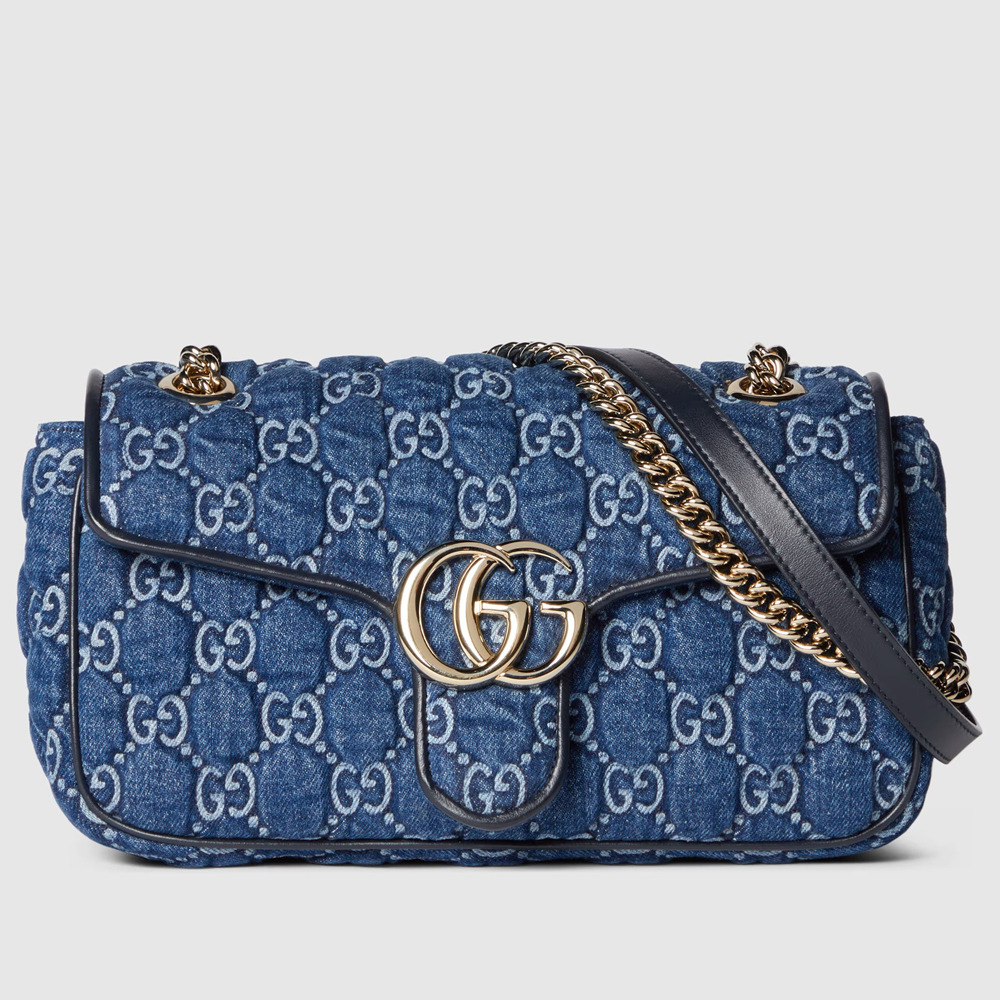 Gucci GG Marmont Small Shoulder Bag in Blue GG Denim GGBS10380