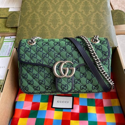 Gucci GG Marmont Small Shoulder Bag in Green GG Canvas GGBS10386