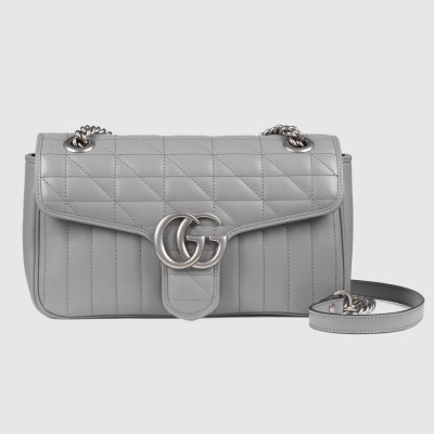 Gucci GG Marmont Small Shoulder Bag in Grey Matelasse Leather GGBS10388