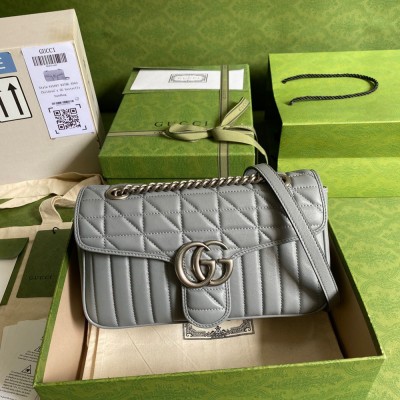 Gucci GG Marmont Small Shoulder Bag in Grey Matelasse Leather GGBS10388