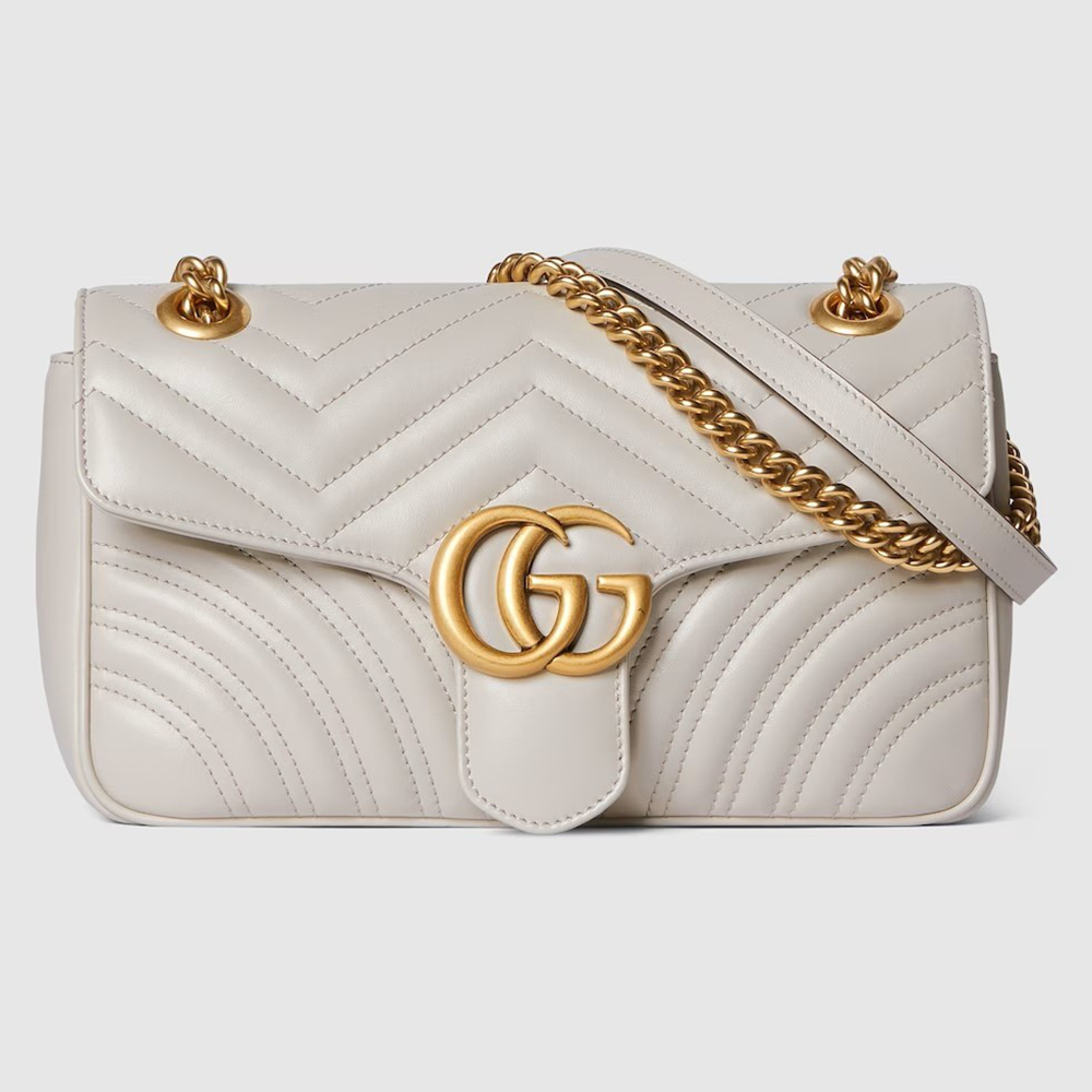 Gucci GG Marmont Small Shoulder Bag in Light Grey Chevron Leather GGBS10389