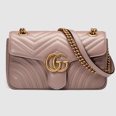 Gucci GG Marmont Small Shoulder Bag in Nude Chevron Leather GGBS10392