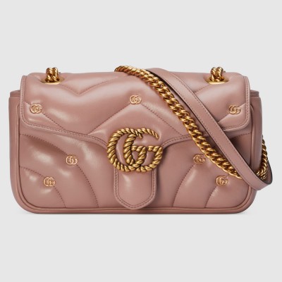 Gucci GG Marmont Small Shoulder Bag in Nude Leather with Double G Studs GGBS10393