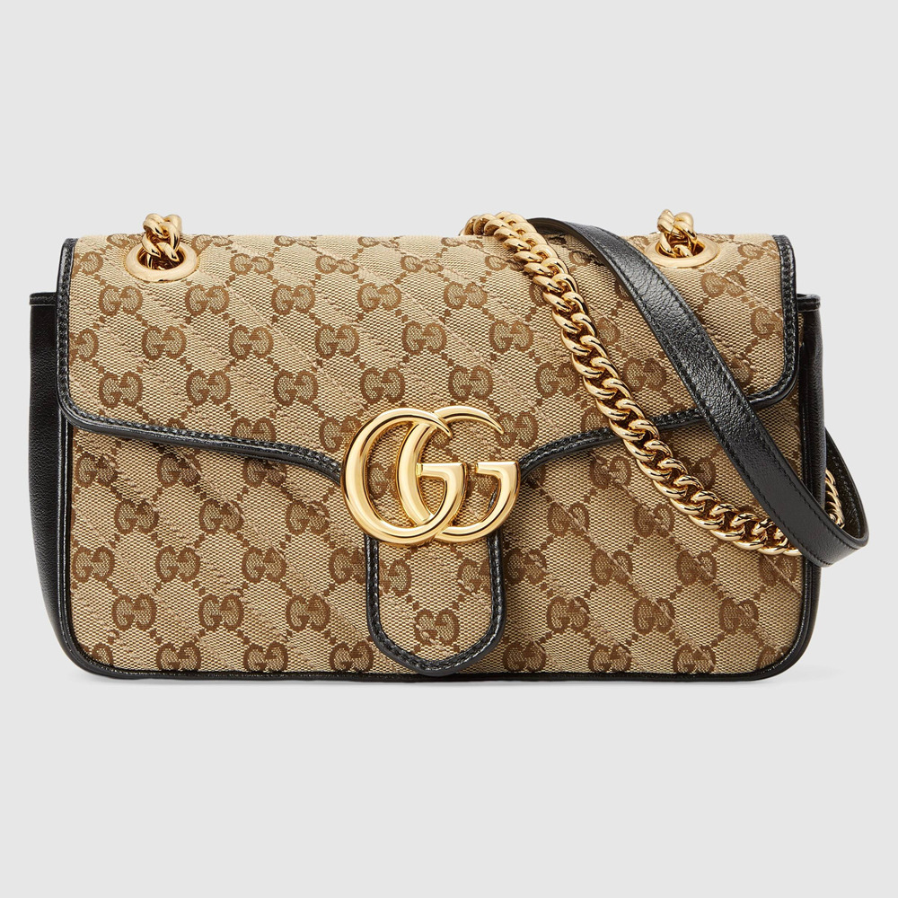 Gucci GG Marmont Small Shoulder Bag in Original GG Canvas with Black Leather GGBS10394