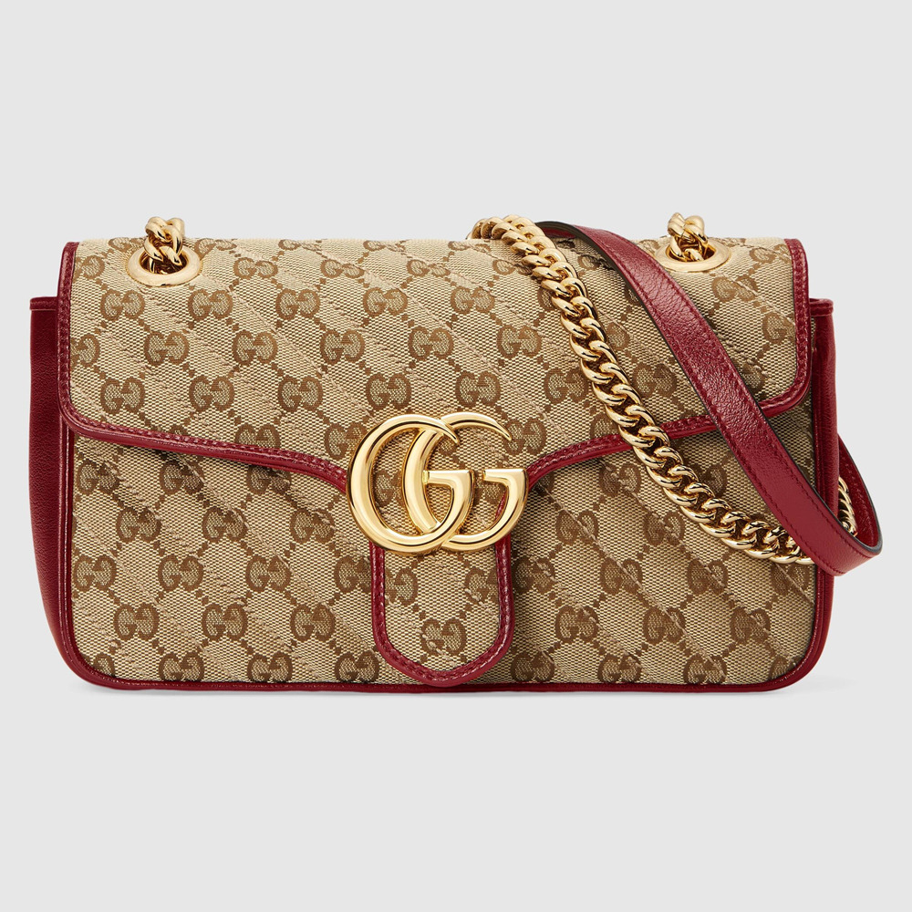 Gucci GG Marmont Small Shoulder Bag in Original GG Canvas with Red Leather GGBS10395