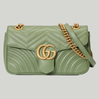 Gucci GG Marmont Small Shoulder Bag in Sage Green Chevron Leather GGBS10406