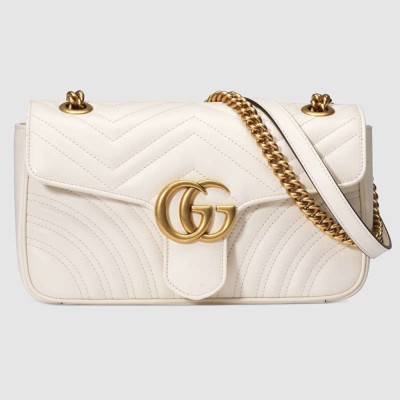 Gucci GG Marmont Small Shoulder Bag in White Chevron Leather GGBS10407