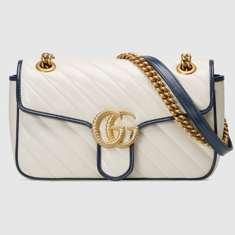 Gucci GG Marmont Small Shoulder Bag in White Diagonal Leather GGBS10408