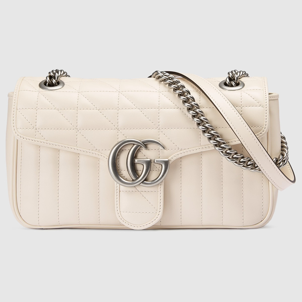 Gucci GG Marmont Small Shoulder Bag in White Matelasse Leather GGBS10410