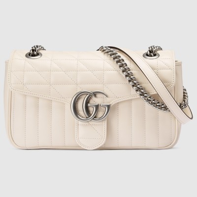 Gucci GG Marmont Small Shoulder Bag in White Matelasse Leather GGBS10410