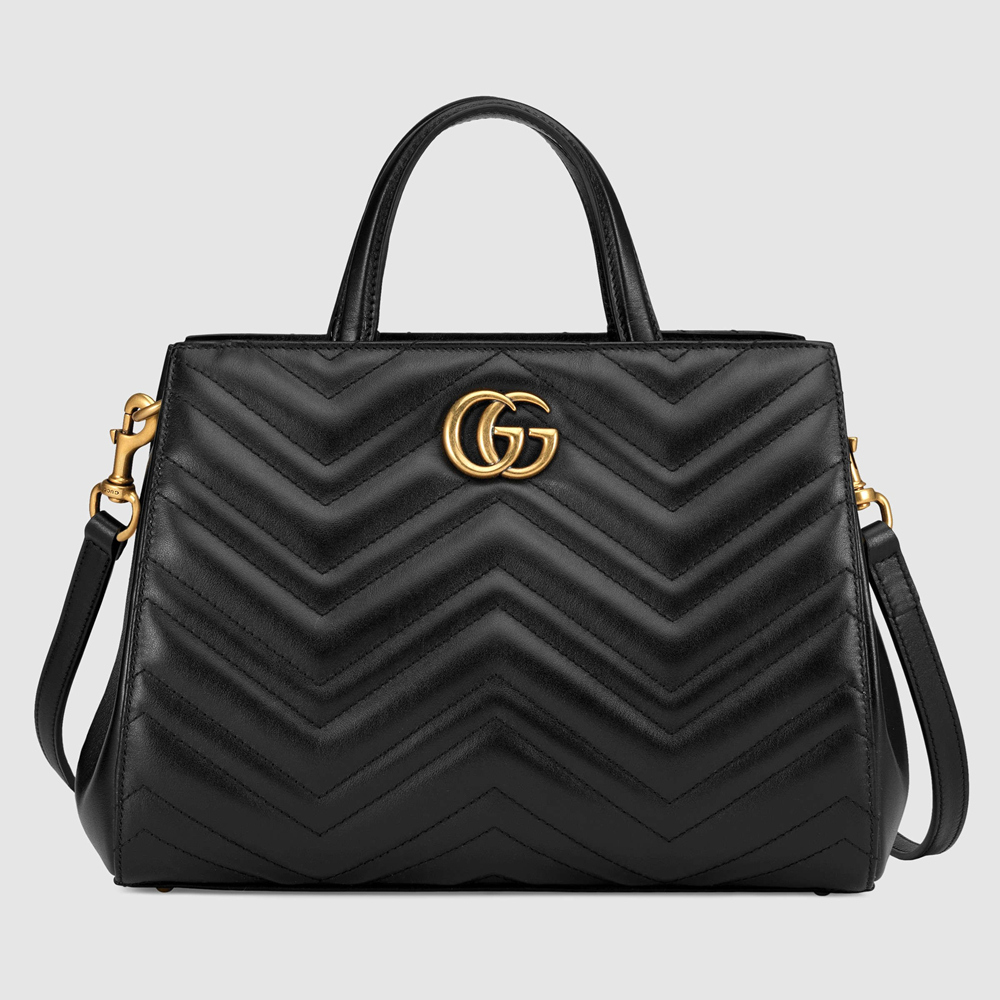 Gucci GG Marmont Small Top Handle Bag in Black Chevron Leather GGBS10423