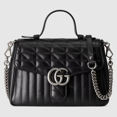 Gucci GG Marmont Small Top Handle Bag in Black Matelasse Leather GGBS10424