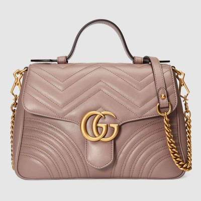 Gucci GG Marmont Small Top Handle Bag in Nude Chevron Calfskin GGBS10425