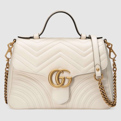 Gucci GG Marmont Small Top Handle Bag in White Chevron Calfskin GGBS10427