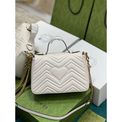 Gucci GG Marmont Small Top Handle Bag in White Chevron Calfskin GGBS10427