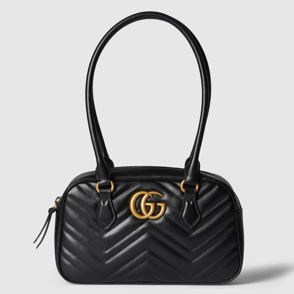 Gucci GG Marmont Small Top-handle Bag in Black Chevron Leather GGBS10428