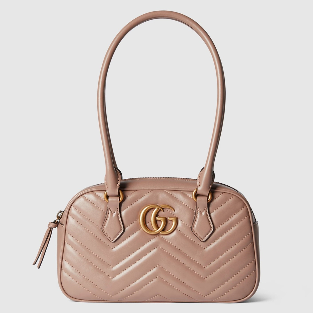 Gucci GG Marmont Small Top-handle Bag in Dusty Pink Chevron Leather GGBS10429