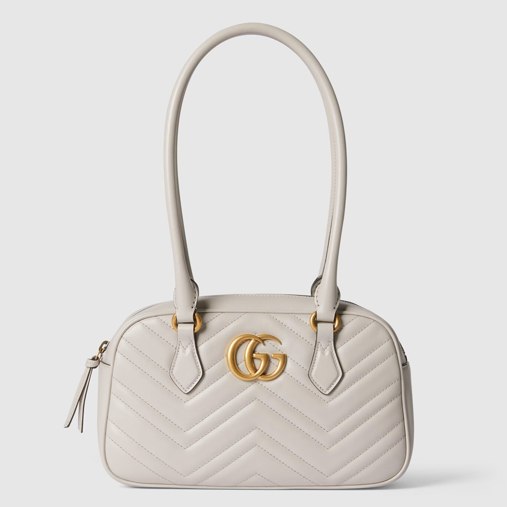 Gucci GG Marmont Small Top-handle Bag in White Chevron Leather GGBS10430