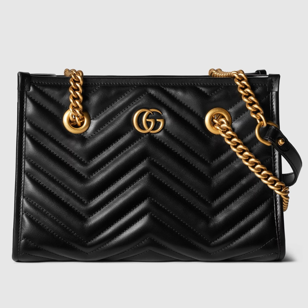 Gucci GG Marmont Small Tote in Black Chevron Calfskin GGBS10431