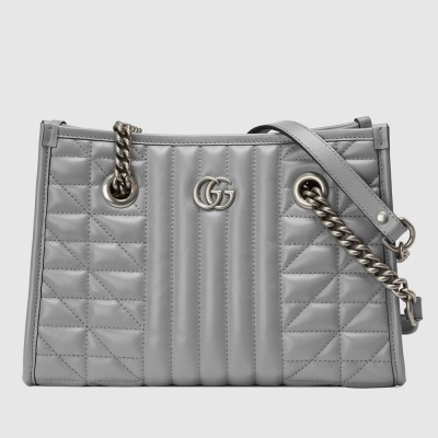 Gucci GG Marmont Small Tote in Grey Matelasse Leather GGBS10433