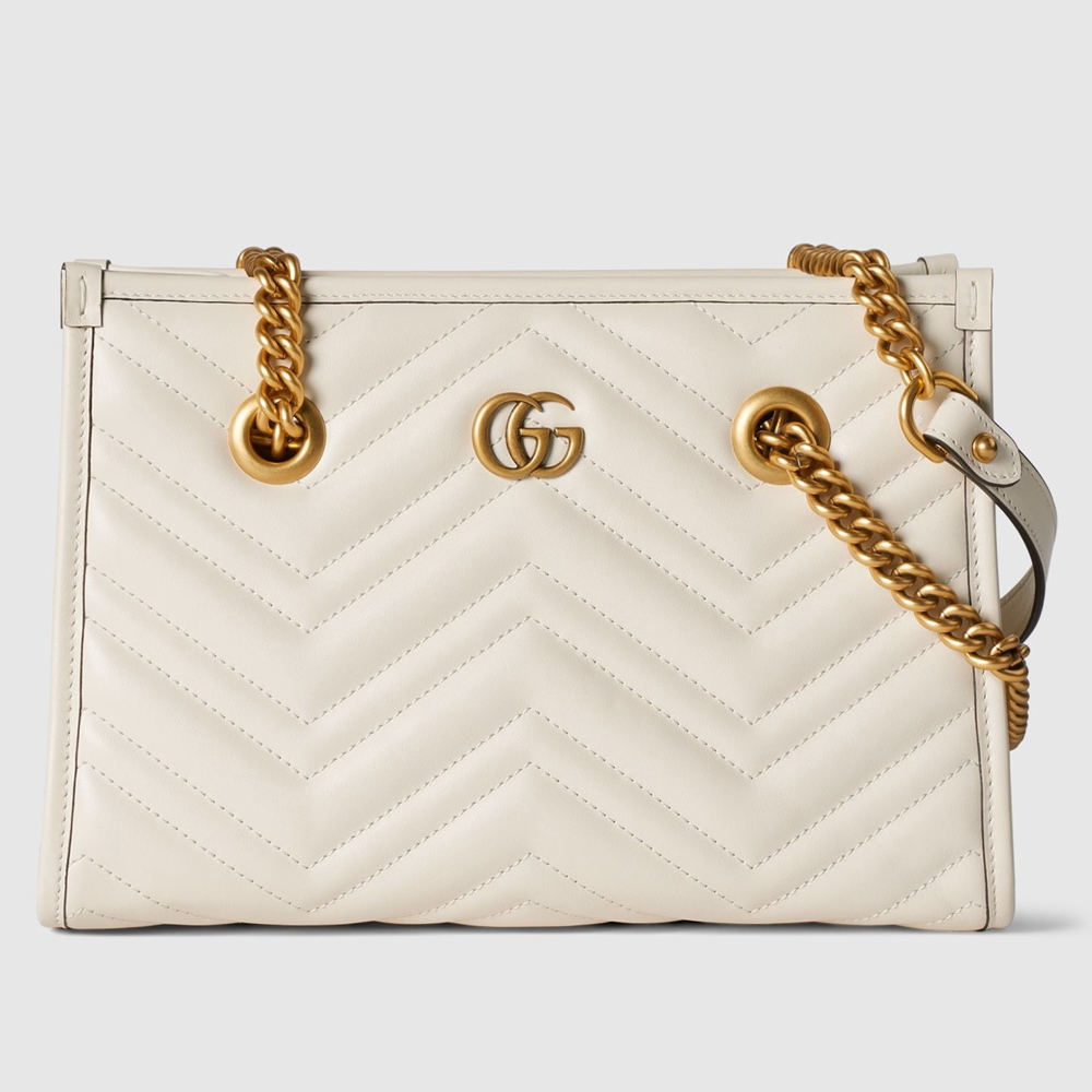 Gucci GG Marmont Small Tote in White Chevron Calfskin GGBS10434