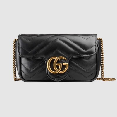 Gucci GG Marmont Super Mini Bag in Black Chevron Leather GGBS10333