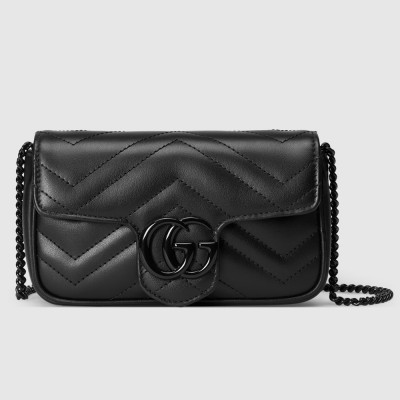 Gucci GG Marmont Super Mini Bag in Black Matelasse Calfskin GGBS10334