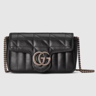 Gucci GG Marmont Super Mini Bag in Black Matelasse Leather GGBS10335