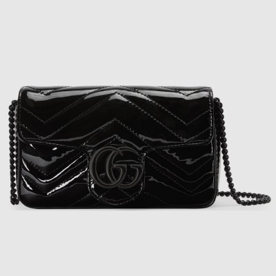 Gucci GG Marmont Super Mini Bag in Black Patent Leather GGBS10336