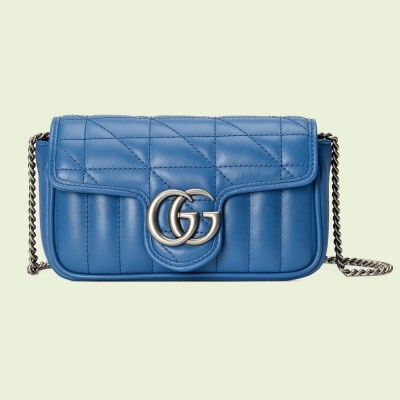 Gucci GG Marmont Super Mini Bag in Blue Matelasse Leather GGBS10337