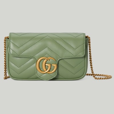 Gucci GG Marmont Super Mini Bag in Green Chevron Leather GGBS10338