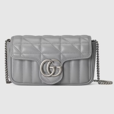 Gucci GG Marmont Super Mini Bag in Grey Matelasse Leather GGBS10339