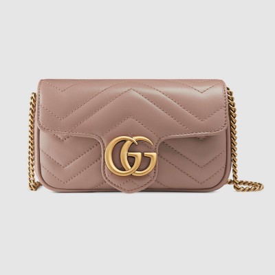 Gucci GG Marmont Super Mini Bag in Nude Chevron Leather GGBS10340