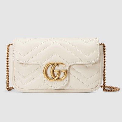 Gucci GG Marmont Super Mini Bag in White Chevron Leather GGBS10344