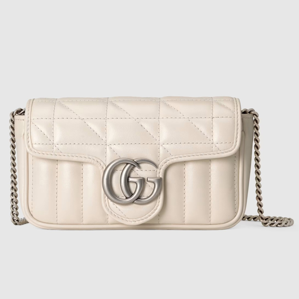 Gucci GG Marmont Super Mini Bag in White Matelasse Leather GGBS10346