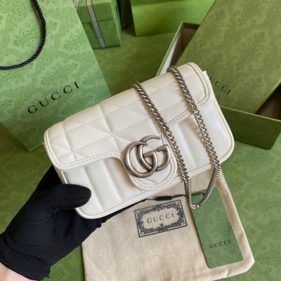 Gucci GG Marmont Super Mini Bag in White Matelasse Leather GGBS10346