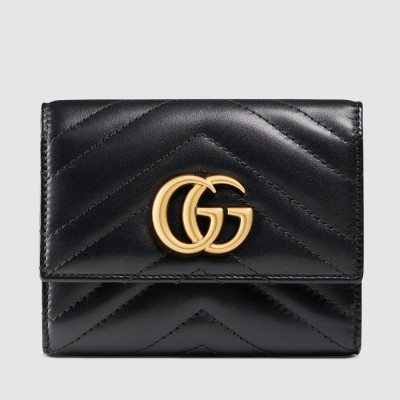 Gucci GG Marmont Trifold Wallet In Black Matelasse Leather GGBS10938