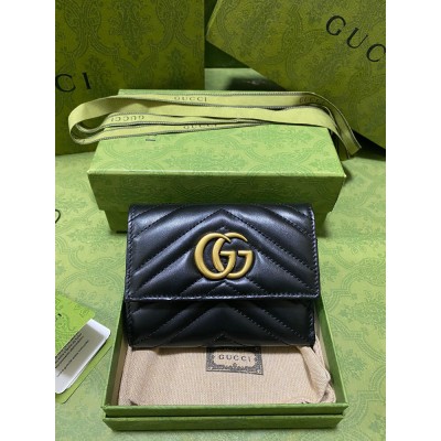 Gucci GG Marmont Trifold Wallet In Black Matelasse Leather GGBS10938