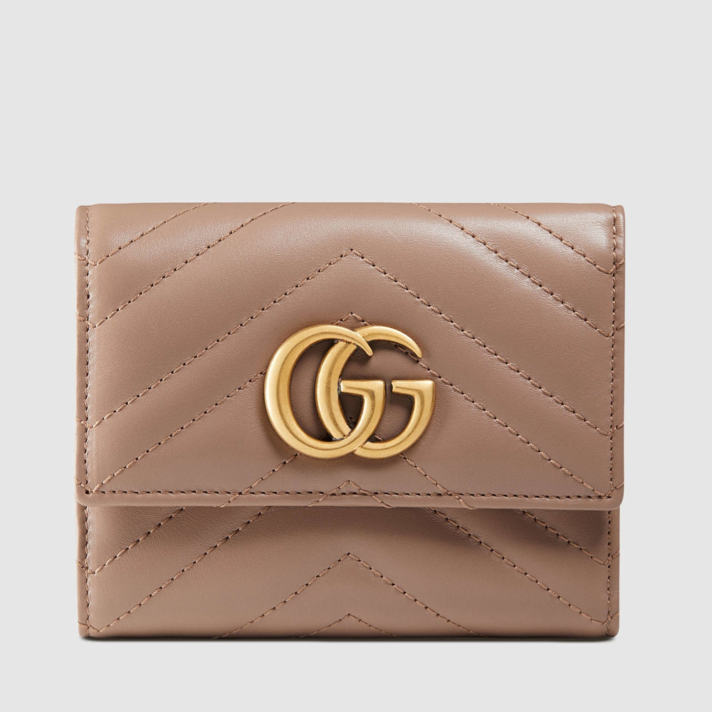 Gucci GG Marmont Trifold Wallet In Dusty Pink Matelasse Leather GGBS10939