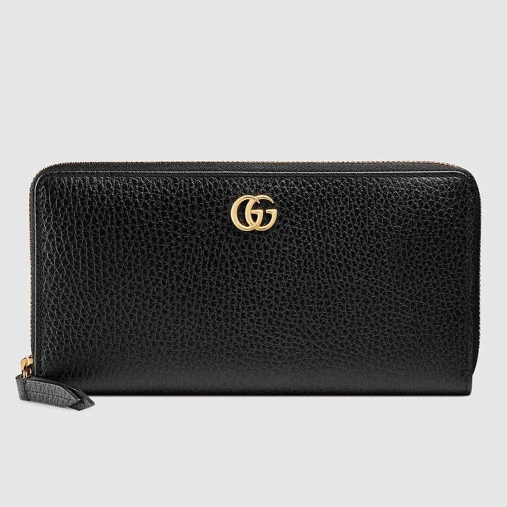 Gucci GG Marmont Zip Around Wallet In Black Grained Leather GGBS10941