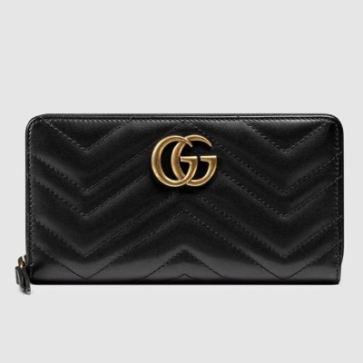 Gucci GG Marmont Zip Around Wallet In Black Matelasse Leather GGBS10943