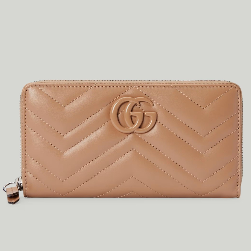 Gucci GG Marmont Zip Around Wallet In Rose Beige Matelasse Leather GGBS10948