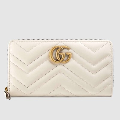 Gucci GG Marmont Zip Around Wallet In White Matelasse Leather GGBS10949