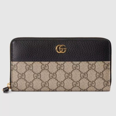 Gucci GG Marmont Zip Around Wallet in GG Supreme with Black Leather GGBS10945