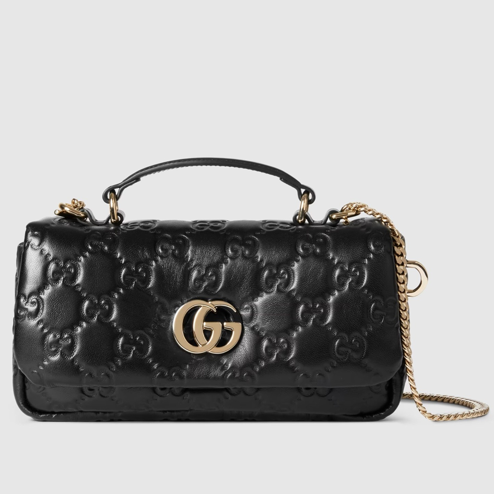 Gucci GG Milano Mini Top Handle Bag in Black GG Puffy Leather GGBS10858