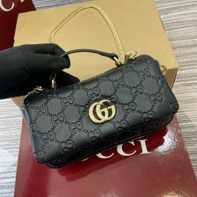 Gucci GG Milano Mini Top Handle Bag in Black GG Puffy Leather GGBS10858